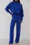 Long Sleeve Hand-Interlocking Turtleneck Sweater and High Waist Knitwear Pants Bottom Top Blue Knitwear Set 015 - 7