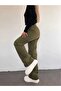 Khaki Green Wide Leg Palazzo Cargo Pocket Trousers