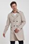 Men's Stone Color Long Double-Breasted Collar Belt Detailed Slim Fit Trench Coat - 6