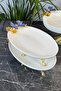 Blue Butterfly 3 Piece Porcelain Presentation Service Set & Candle Foot Salad Bowl Oval Napkin Plate - 8