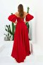 Red Satin Balloon Sleeve Slit Long Evening Dress - 5
