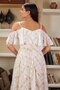 Beige Lace Low Sleeve Long Outdoor Dress - 5