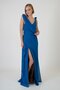 Petrol Chiffon Off the Shoulder Long Evening Dress with Stones and Invitation Dress - 3