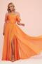 Orange Chiffon Low-Sleeve Long Evening Dress - 3