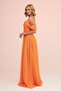 Orange Chiffon Low-Sleeve Long Evening Dress - 4