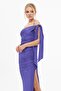 Purple Sandy Single Sleeve Slit Long Evening Dress - 3