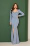 Indigo Crepe Embroidered Long Evening Dress and Invitation Dress - 2