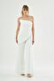 Strapless Ecru Tailed Crepe Jumpsuit