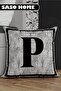 Gray Letter Cushion Pillow Case - Letter P - Gray Background Decorative Gift Cushion Pillow Case - 2