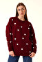 Women's Burgundy Crew Neck Heart Patterned Winter Knitwear Sweater - 3