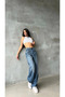 Blue Baggy Buckle Detail Palazo Jeans