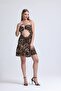 Ieopard Front Ring Waist Part Open Double Layer Floor-Length Dress with Skirt - 2