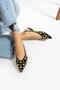 Women's Rozi Black Patent Leather Ballerinas with Gold Trop Detail and Open Back - 8