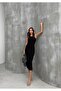 Women's Black Color Ottoman Fabric Single Slit Midi Length Evening Dress - 2