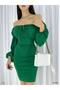 Women's Fuchsia Double Breasted Collar Stretchy Fabric Long Balloon Sleeve Midi Evening Dress