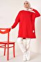 Two Thread Slit Detailed Red Hijab Sweat - 2