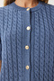 Crew Neck Hair Braided Knitwear Cardigan Indigo Blue Lus0047 - 3