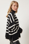 Striped Oversize Knitwear Sweater Black Ecru Lbv0053 - 3