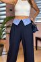 Striped Popline Detailed Fabric Pants - 2