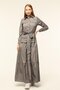 Smoke Coloured Dress - Shirt Collar, Rubber Waist, Drawstring and Sash Belt