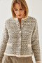 Women's Ecru Black Patterned Knitwear Cardigan with Pockets 20246238 - 6