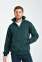 Men's Green Unisex Oversize Cotton Inner Fleece Standing Collar Kangaroo 3 Pocket Sweatshirt - 2