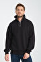 Men's Navy Blue Unisex Oversized Cotton Interior Fleece Wool Stand-Up Collar Half Zipper Sweat - 6