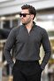 Anthracite Polo Collar Zipper Detailed Long Sleeve Men's Sweater 7282 - 3