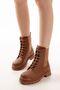 2051-298 Tan Flat Heeled Lace up Elastic Daily Women's Boots - 2