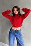 Women's Stand Collar Bat Sleeve Textured Crop Blouse Red - 2