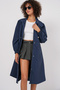 5939 Lined Long Trench Coat - Navy Blue - 4