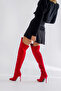 Rojo Above Knee Red Suede 10 cm Women's Boots, Heeled Boots - 2