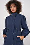 5939 Lined Long Trench Coat - Navy Blue - 5
