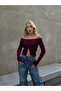 Boat Neck Button Detailed Ribbed Long Sleeve Blouse - 2