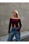 Boat Neck Button Detailed Ribbed Long Sleeve Blouse - 4