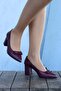 Genuine Leather Claret Red Women's Thick Heeled Shoes 019Za8069