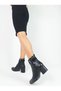 Black Color Leather Zippered Pointed Toe Thick Heel Women's Boots - 4