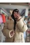 Women's Beige Extra Long Oversize Puffer Jacket - 6