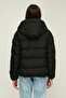 Women's Windproof Black Fiber Filling Winter Coat - 7