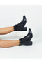 Black Color Leather Zippered Pointed Toe Thick Heel Women's Boots - 5