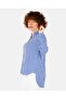 Off-Shoulder Blue-White Striped Women's Oversize Shirt - 4