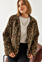 Women's Black Camel Leopard Patterned Coat 38143 60351154 - 4