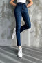 Navy Blue Women's High Waist Mom Skinny Jeans - 5
