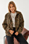 Women's Black Camel Leopard Patterned Coat 38143 60351154 - 6