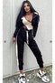 Double Zipper Chain Detailed Hooded 3 Thread Ribbed Sports Tracksuit Set