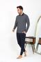 Moda Çizgi Men's Polo Collar Long Sleeve Combed Cotton Pajama Set Navy Blue 6864 - 5