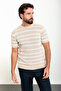 Horizontal Striped Slim Fit Crew Neck Men's Knitwear T-Shirt Beige - 11478.24Y - 3