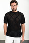 Patterned Oversize Crew Neck Men's Knitwear T-Shirt Black - 11491.24Y