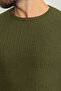 Striped Slim Fit Crew Neck Men's T-Shirt Khaki - 36787.23Y - 2