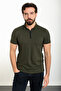 Plain Slim Fit Zippered Polo Neck Men's T-Shirt Khaki - 36808.24Y